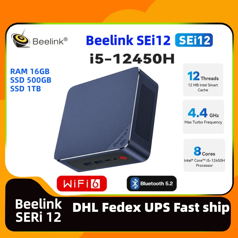 Beelink SEi12 ̴ PC, ӿ Beelink SEi12 ̴ PC,  12  i5, 12450H RAM, 16GB ssd, 500GB, CŸ, 4k dp